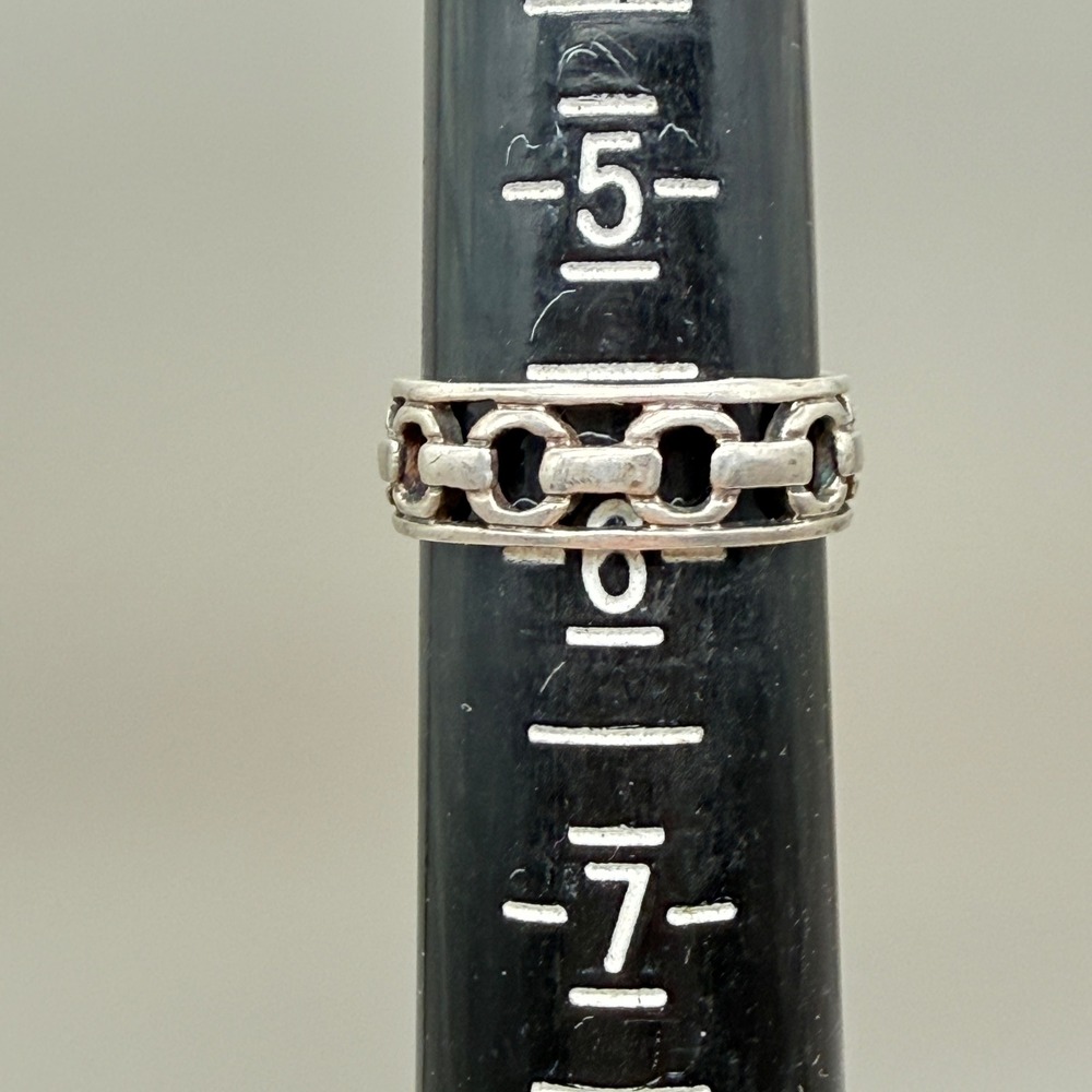 Vintage Sterling Silver Openwork Link Band Ring Size 5.75 Geometric 925 Jewelry - Picture 6 of 8